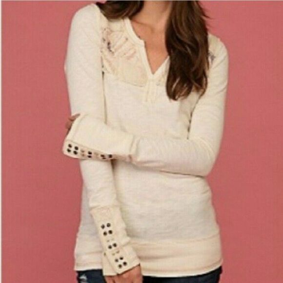 Free People Long Sleeve Patchwork Snap Cuff Top - Picture 3 of 6